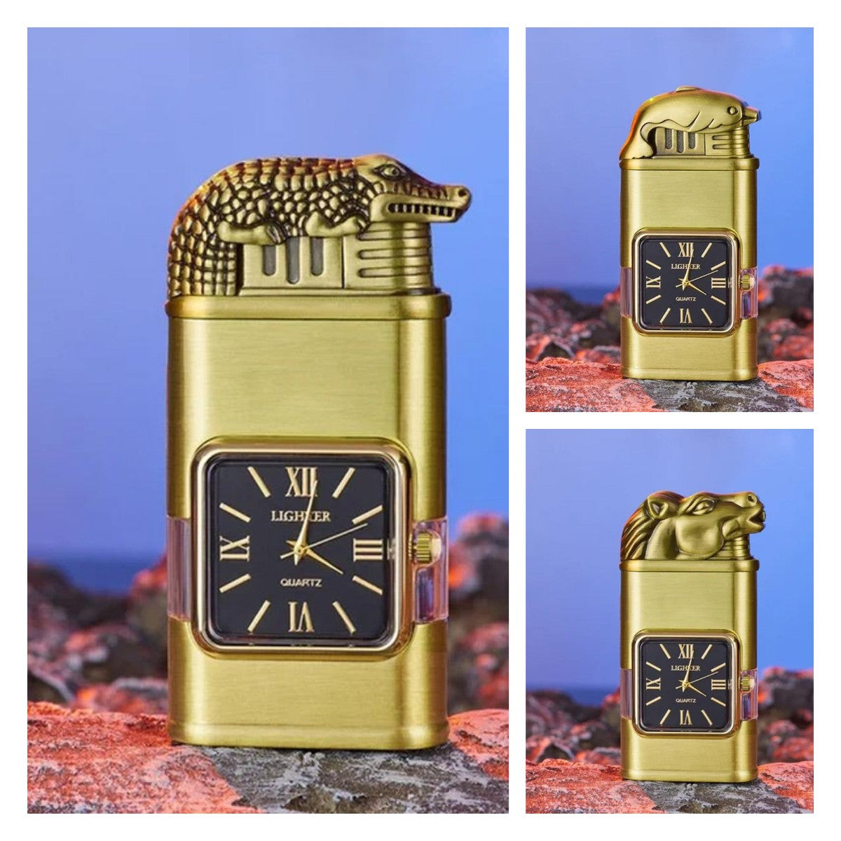 Windproof torch aansteker met vintage horloge