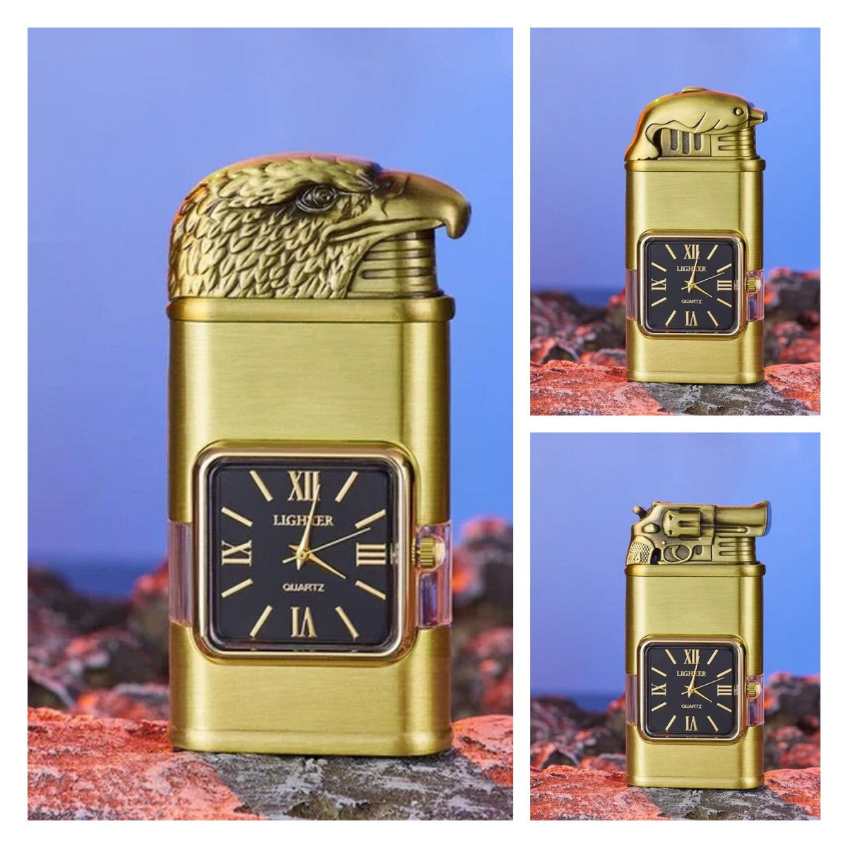 Windproof torch aansteker met vintage horloge