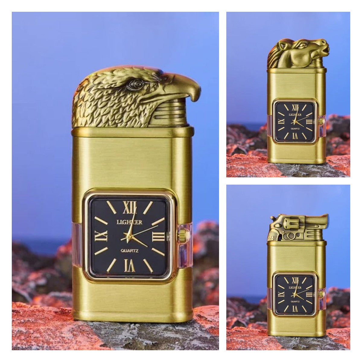 Windproof torch aansteker met vintage horloge