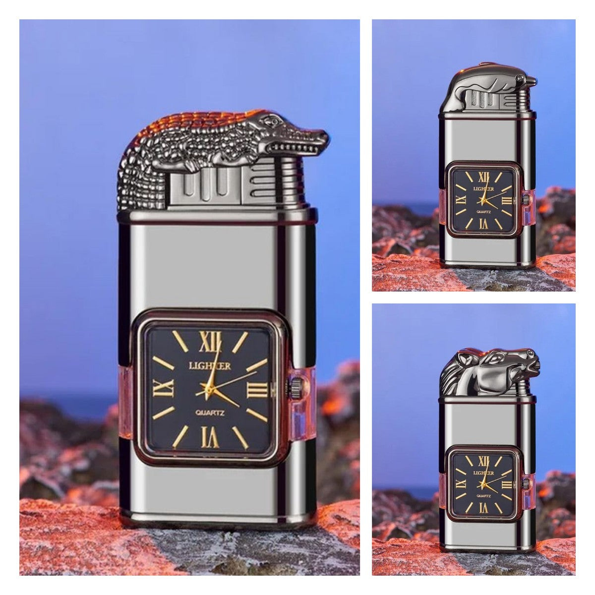 Windproof torch aansteker met vintage horloge