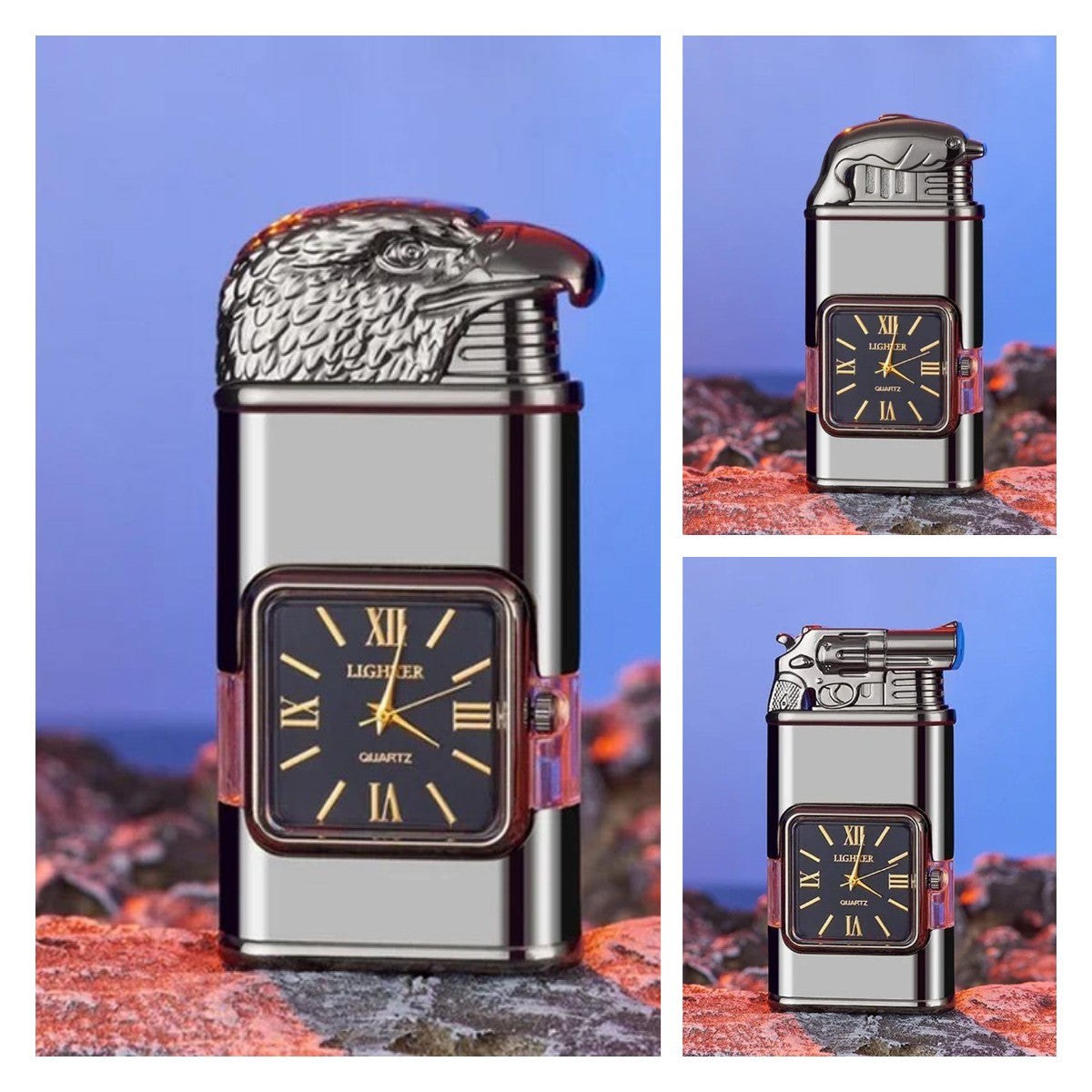 Windproof torch aansteker met vintage horloge