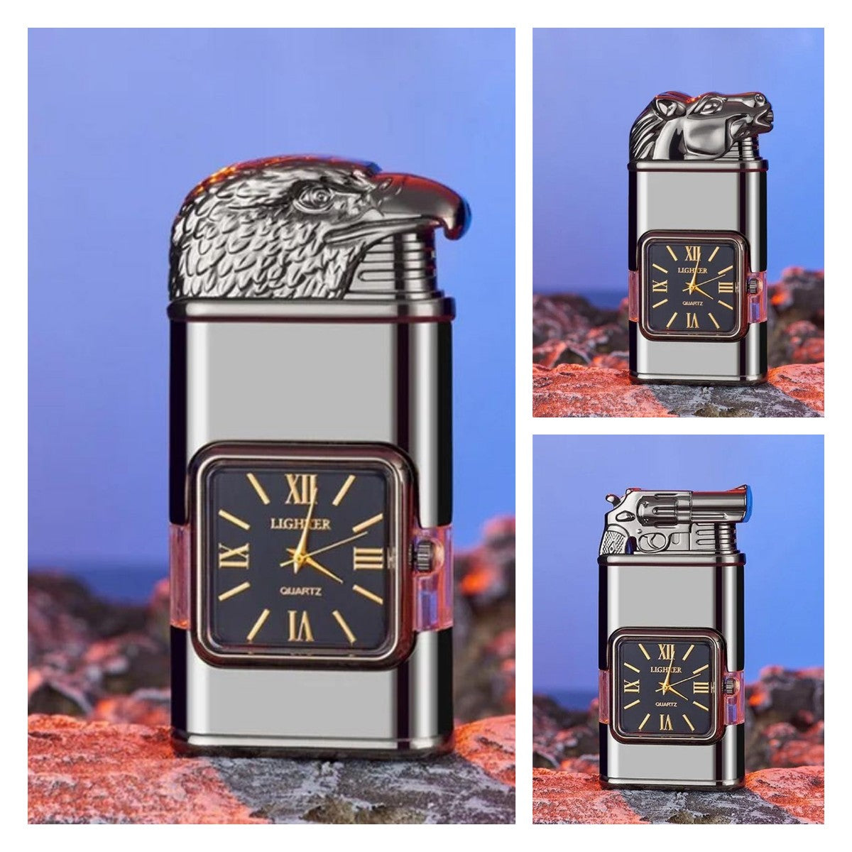 Windproof torch aansteker met vintage horloge