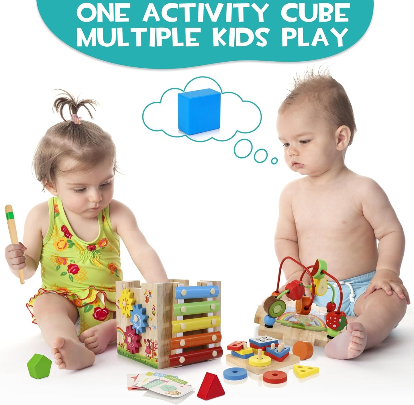 Stijlvolle 8-in-1 Montessori Activiteitenkubus - Educatief Speelplezier voor Baby's