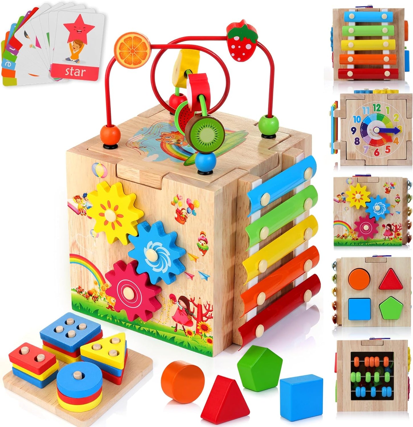 Stijlvolle 8-in-1 Montessori Activiteitenkubus - Educatief Speelplezier voor Baby's