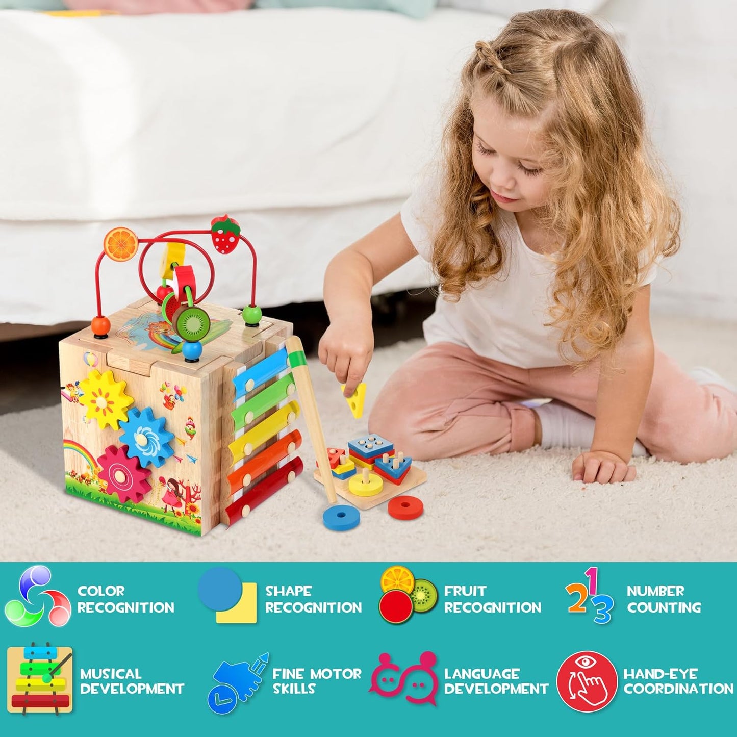 Stijlvolle 8-in-1 Montessori Activiteitenkubus - Educatief Speelplezier voor Baby's