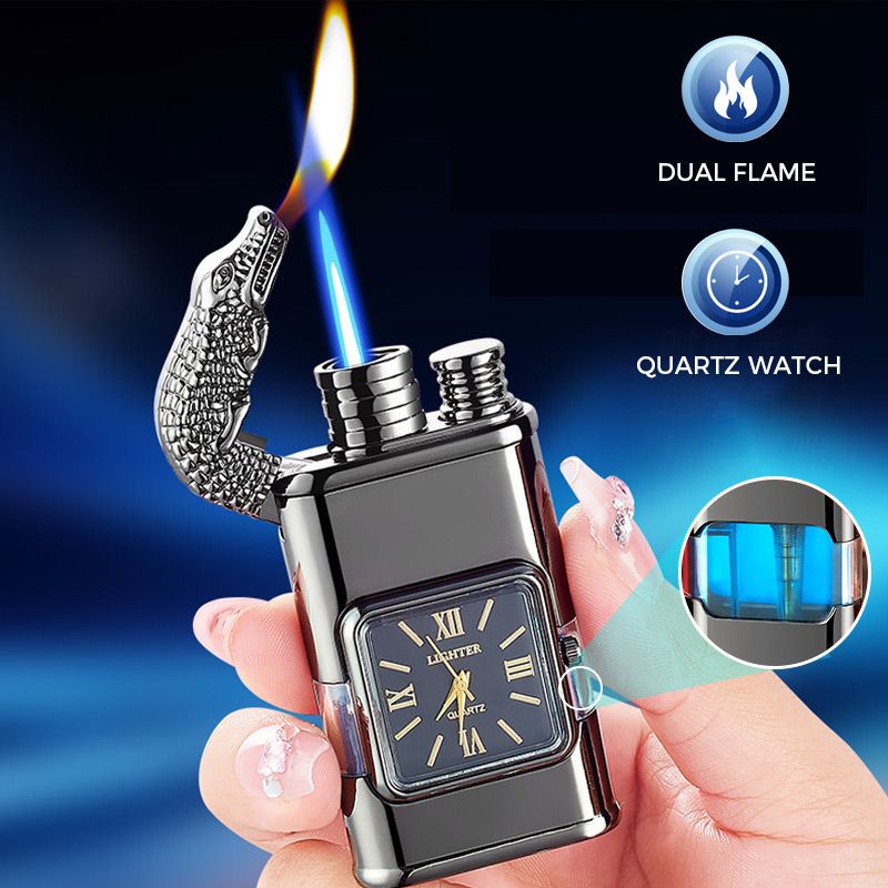 Windproof torch aansteker met vintage horloge