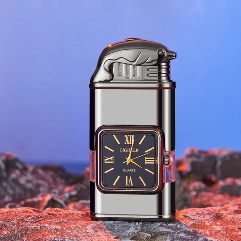 Windproof torch aansteker met vintage horloge