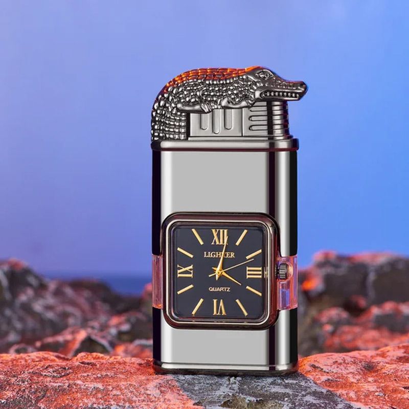 Windproof torch aansteker met vintage horloge