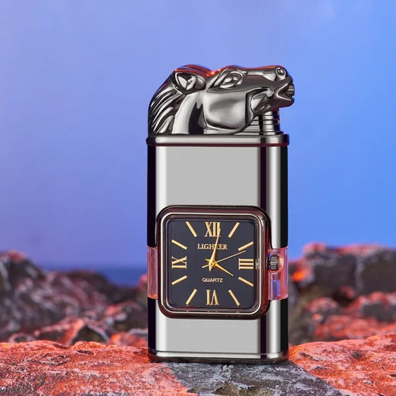 Windproof torch aansteker met vintage horloge