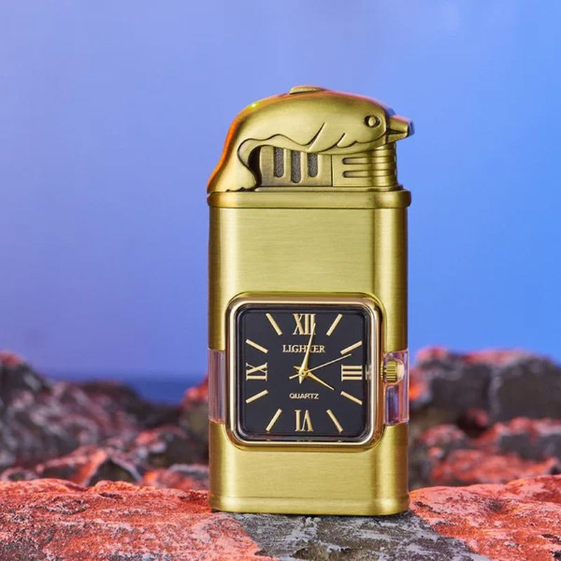 Windproof torch aansteker met vintage horloge