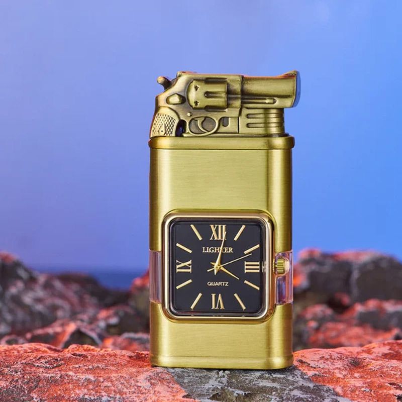 Windproof torch aansteker met vintage horloge