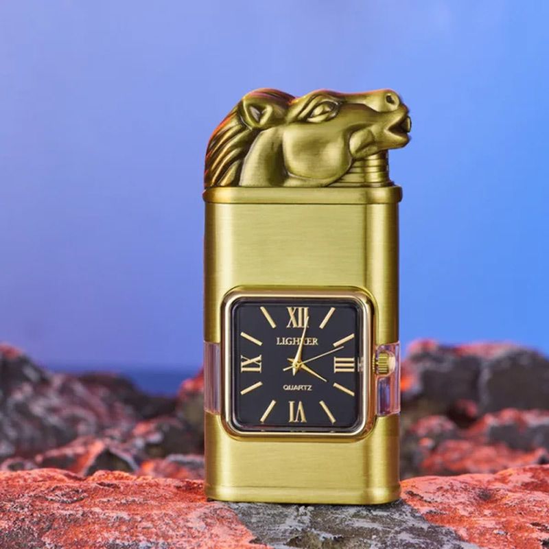 Windproof torch aansteker met vintage horloge